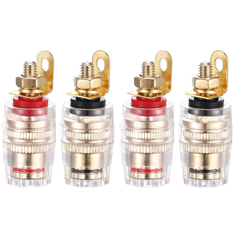 Facmogu 2 Pairs Mini Gold Plated Insulated 5-Way Binding Post Banana Plugs 4mm, 24K Gold Plated Sold Brass Amplifier Speaker Terminal Binding Post Banana Jack, Black & Red - Short - Image 1